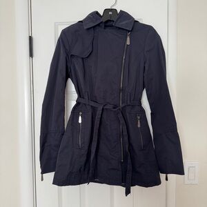 Vince Camuto Dark Blue Trench Coat Belted Rain Coat Women’s Sz XS